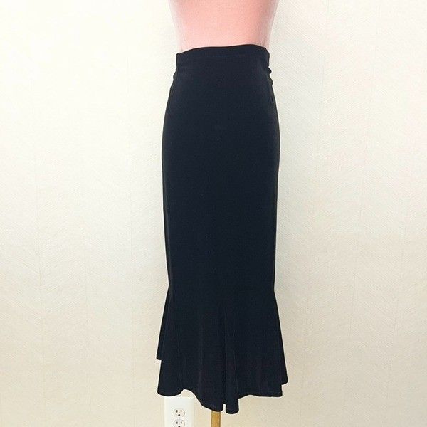 Notations Petite High Waist Stretch Black Velvet Mermaid Midi Skirt Womens Pm
